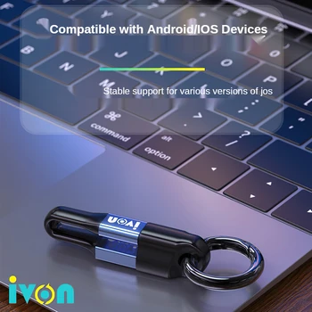 IVON CA88 2 in 1 USB-Mobile Data Kaabel, Kantav Lühike Mini Võtmehoidja iPhone Samsung Xiaomi 3A Kiire Laadimine Tüüp-C Micro 3