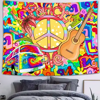 Simsant Fantaasia Bohemian Rahu ja Armastuse Sümbol Tapestry Hipi Rastas Reggae Värvikas Marihuaana Lehed Weed Plakat Seina Vaip 3