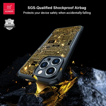 Xundd Luksus Puhas Kuld, Magnet Case For iPhone 14 Pro Max 14 Pluss Turvapadi Põrutuskindel Kest Käsitöö Circuit Muster Disaini Puhul 3