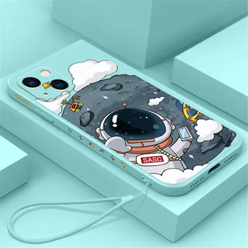 INS Cartoon Astronaut & Moon Telefon Case For iPhone 14 Pro Max 11 12 13 Pro Max X-XR, XS 7 8 Plus X 6 6S SE 2022 Pehme Kaas Juhtudel 3