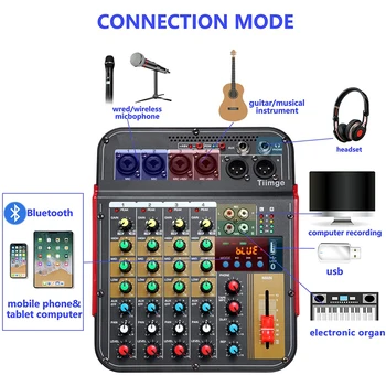 6-Channel Audio Mixer Väljas Konverents Audio USB-Bluetooth-Reverb Audio Protsessor Laulda koos Elada helikaardi Heli Mikser 3