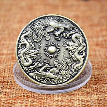 Hiina Draakon Õnnelik Mündi Vana Phoenix Copper Käsitöö Laekuva Mündid Suveniirid Mälestus Märk Kingitus Sõbrale 3