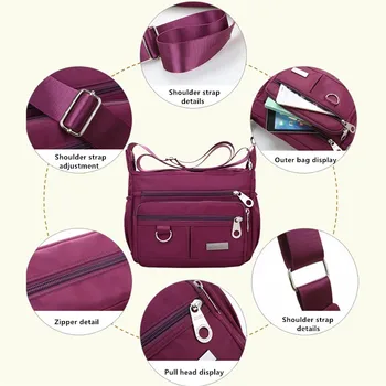 Uus Naiste õlakott, Veekindel Nailon Messenger Bag Vabaaja Õla Suure Mahutavusega (Fashion Käekott Lady Messenger Kott 3