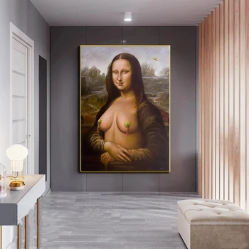 Seksikas Mona Lisa Alasti Prindi Õli, Lõuend Maali Mona Lisa Nägu Maski Wc-Paber & Käsihuuhde Plakat Seina Art Tuba Decor 3
