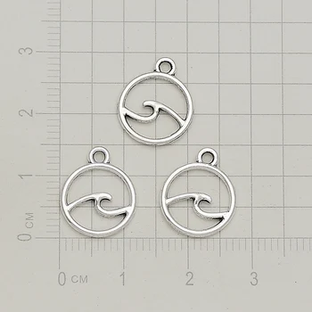 50tk/Palju--12x15mm Antiikne Hõbe Pinnatud Mini Õõnes Ookeani Laine Ripats Ring Ringi Võlusid DIY Tarvikud Ehete Tarvikud 4