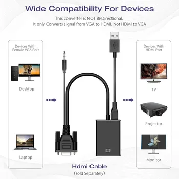 VGA To HDMI Adapter Väljund 1080P VGA Male to HDMI Female Audio-Video Kaabel Converter HDTV Sülearvuti Projektoriga 4