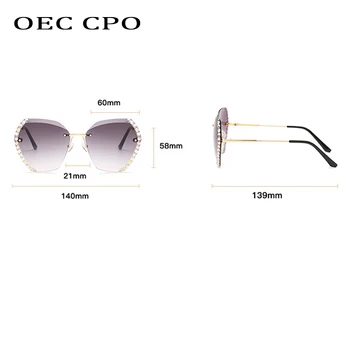 OEC CPO Uusi Kive Päikeseprillid Naiste Mood Rimless Prillid Trend Shades Päikese Prillid Naine Värvikas Klaasidega UV400 O638 4