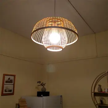 Vintage Bambusest Puidust Led Ripats, Tuled Elutuba Üksikute Kunsti Teema Restoran Rippus Lamp Köök Decor Light Fixtures 4