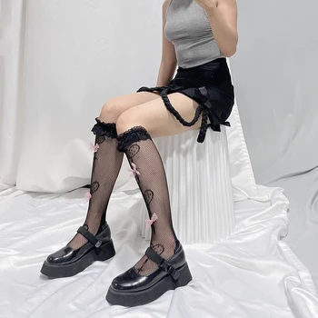 Lolita Pits Silma Sokid Naiste Läbipaistev Õhuke Kõrge Põlve Sokid Naine Elastne Jk Bowknot Pikad Sokid Jala Tüdrukud Calcetine Plaadile 4