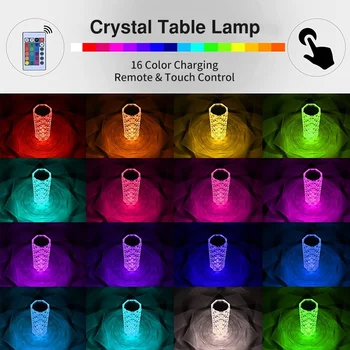 LED Crystal Rose lauavalgusti Kerge Projecto 3/16 Värvid Touch Reguleeritav Romantiline Diamond Õhkkond Kerge USB-Touch Öö Valguses 4