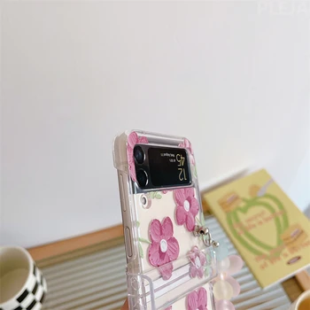 Õlimaal Lill Armas Käevõru Telefon Case for Samsung Galaxy Z Flip 3 4 Kokkuklapitavad Ekraan Randmepael Kõva PC Kate ZFlip3 4 4