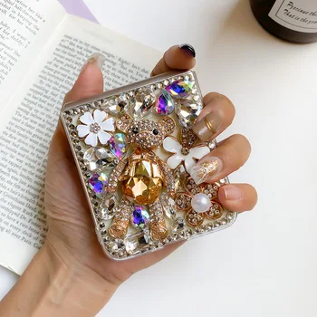 Luksus Bling Rhinestone Karu Lill Selge Raske PC Phone Case For Samsung Galaxy Z Flip 3 5G DIY Teemant Kate Z Flip 4 4