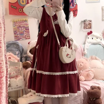 Sanrio Hello Kitty Punane Jõulud Retro Kleit Armas Tüdruk Armas Kleit Stiilne Sügis-Talv Velvetist Rihm Seelik Seelik Vest Naistele 4