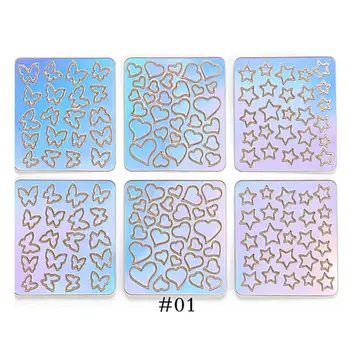 24 Lehed Laser Nail Art Õõnes Kleebised Küünte Vinyls 3D pildiedastus Juhend Šabloon Set Korrapäratu Muster Segatud Kleebised 4