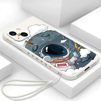 INS Cartoon Astronaut & Moon Telefon Case For iPhone 14 Pro Max 11 12 13 Pro Max X-XR, XS 7 8 Plus X 6 6S SE 2022 Pehme Kaas Juhtudel 4