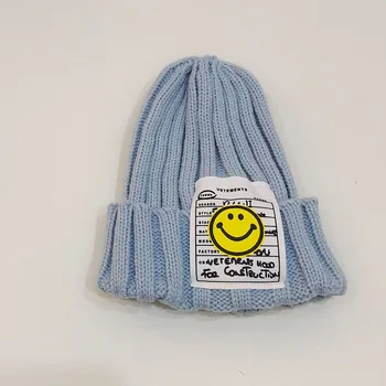 Candy Värvi Laste Smiley Silt Knite Müts Baby Talve Maandamiseks ühise Põllumajanduspoliitika Poisid Tüdrukud korea Versiooni Ski Mütsid Väljas 4