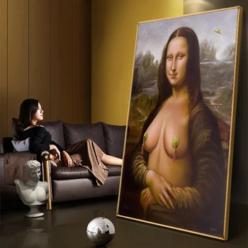 Seksikas Mona Lisa Alasti Prindi Õli, Lõuend Maali Mona Lisa Nägu Maski Wc-Paber & Käsihuuhde Plakat Seina Art Tuba Decor 4
