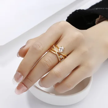 Sõrmustes Naiste Index Finger Multi-kiht Risti Rõngad Läikiv Tsirkoon Diamond Aesthatic Mood Ehteid Reguleeritav Suurus 4