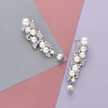 TREAZY Luksuslik Hõbedane Värv Pearl Crystal Pulm Tilk Kõrvarõngad Naistele Pruudi Õie Pikad Kõrvarõngad naine pendientes 5