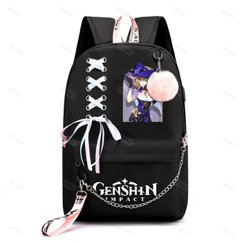 Mäng Genshin tausta Mõju üliõpilaste seljakott poiss tüdruk kool kott laste kooli kott, USB Seljakotid jaoks Teismelised 5