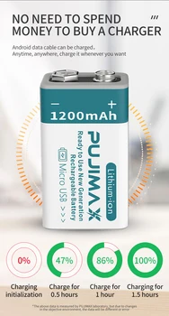 PUJIMAX 1tk 9V Laetav Aku 1200mAh Li-ion Aku, USB-Aku Multimeeter Mikrofon Mänguasi remote +laadimiskaabel 5