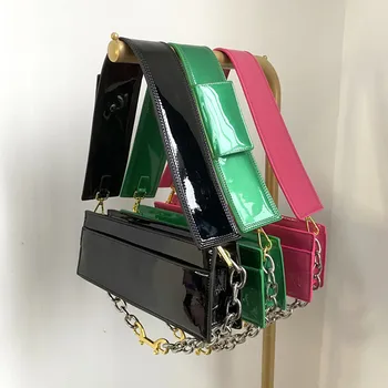 Ristkülikukujuline kast, kott luksus disainer õlakott naistele patendi pu nahk ülemine käepide kett rahakott käekott 2022 must roheline roosa 5