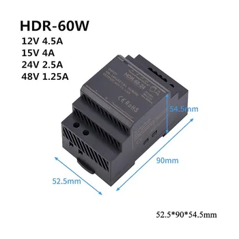 Ultra Slim Samm Kuju DIN Rail Toide 5V 12V 15V 24V 48V HDR-15 HDR-30 HDR-60 HDR-100 HDR-150 Slim LED Draiver 5