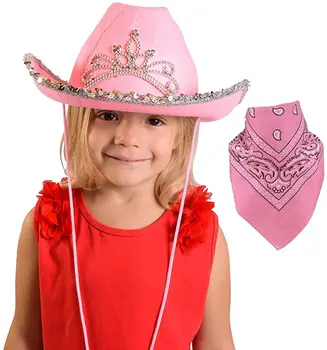 Roosa Tiara Lääne-Cowgirl Kübarad mille Võra Naiste Tüdruk Valtsitud Fedora Mütsid kartetš Kauboi Müts & Sall Sall Kerchief 5