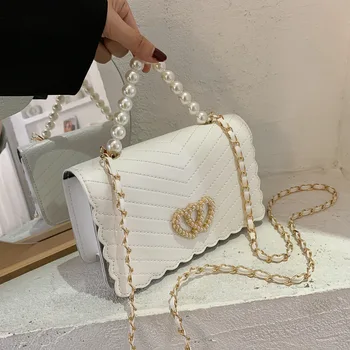 Uus 2021 Mood Naiste PU Nahk Pearl Käekott Elegantne Naine Luksus Disainer ostukott Õla Cross Body Bag Tüdrukud 5