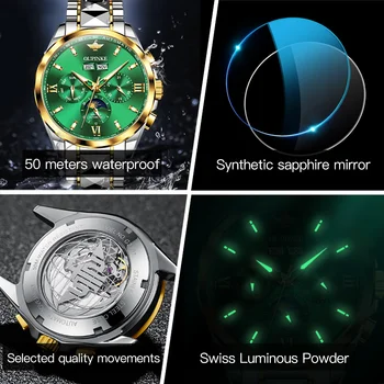 OUPINKE Top Luksus Mees Watch Automaatne Mehaaniline Mehi Vaadata 50M Veekindel Sapphire Peegel Originaal Käekell 5