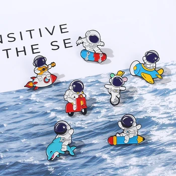 Astronaut Emailiga Pin-Custom Ookeani Surfamine Liikuva Raketi Lennuk Sõle Kott Pääsme Lapselik Cartoon Ehted, Nõelad Kingitus Lastele 5