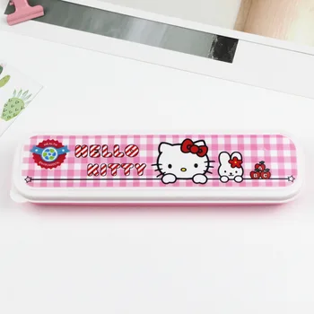 Sanrioed Anime Perifeerne Hello Kittys Roostevabast Terasest Lusikas-Kahvel Söögipulgad Kaasaskantav Komplekt Kawaii Laste Toidunõude Komplekt Kingitus 5